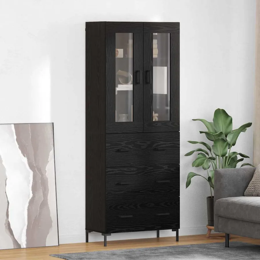 Haut Armoire avec tiroir 2 pcs Chêne noir Bois d'ingénierie