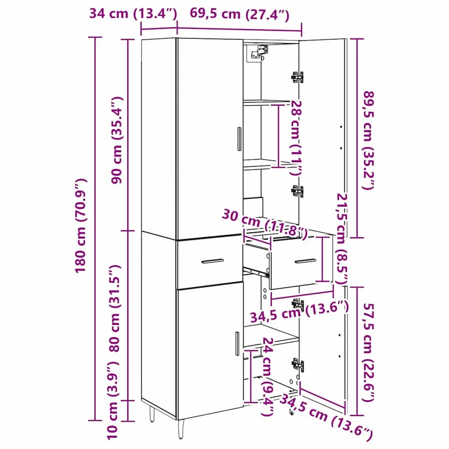 Haut Armoire 2 pcs Chêne noir Bois Aggloméré et Verre - 14