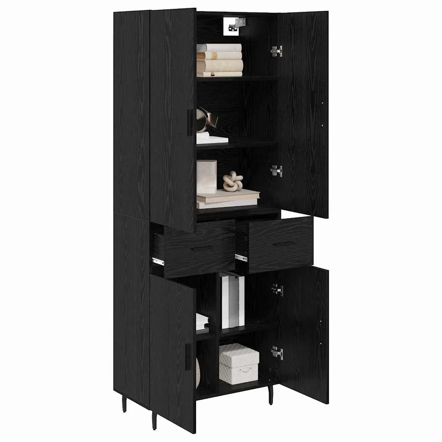 Haut Armoire 2 pcs Chêne noir Bois Aggloméré et Verre - 3