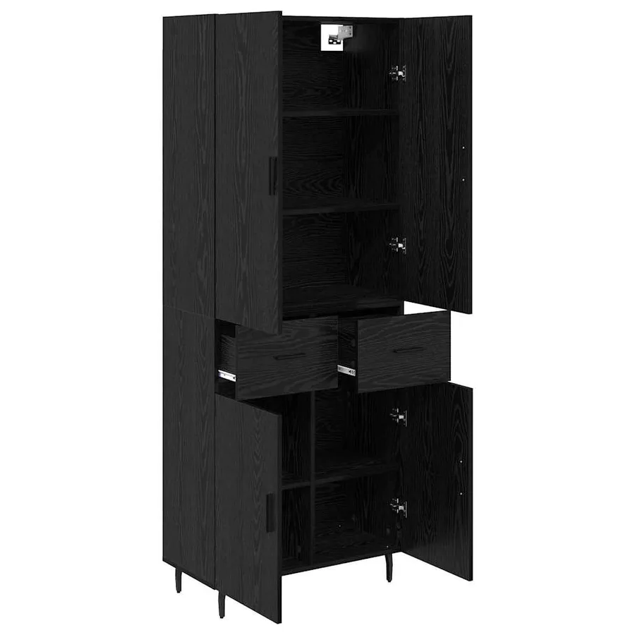 Haut Armoire 2 pcs Chêne noir Bois Aggloméré et Verre - 5