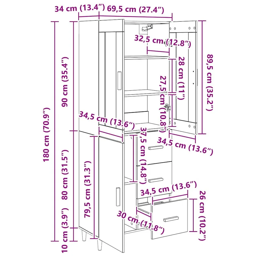 Haut Armoire Chêne noir 34,5 x 34 x 180 cm Bois d'ingénierie - 15