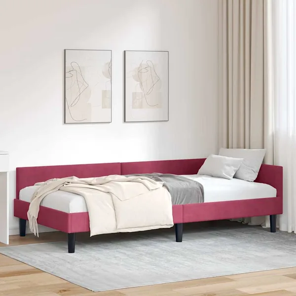 Cadre de lit d'angle Bordeaux 90 cm x 200 cm Velours