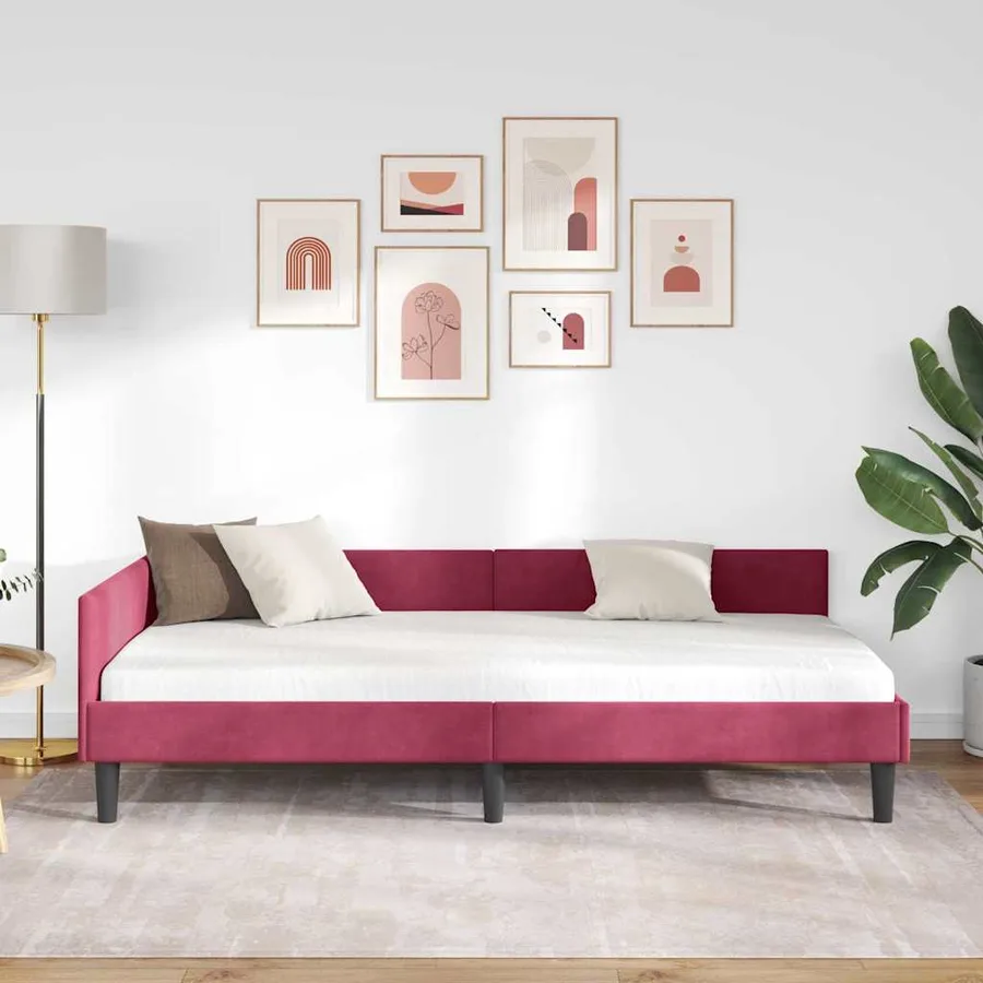 Cadre de lit d'angle Bordeaux 90 cm x 200 cm Velours - 3