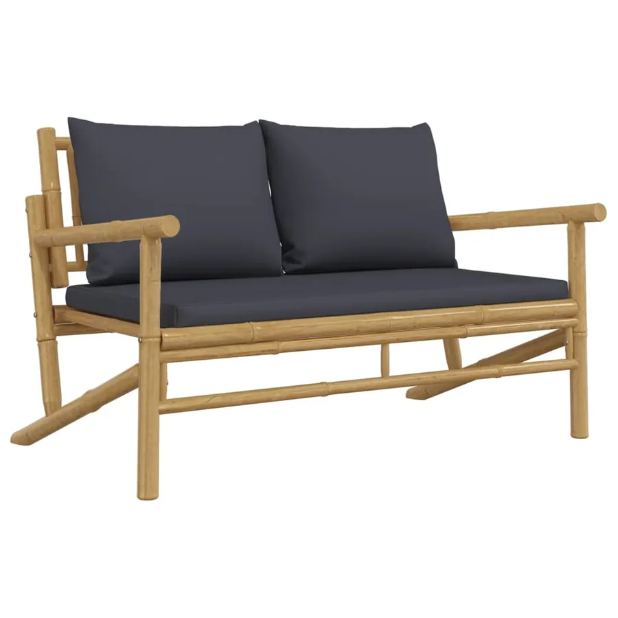 Banc de jardin avec coussins gris foncé bambou - 2