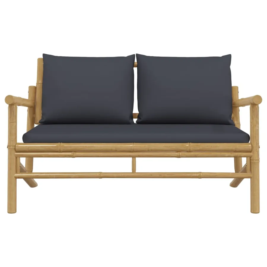 Banc de jardin avec coussins gris foncé bambou - 3