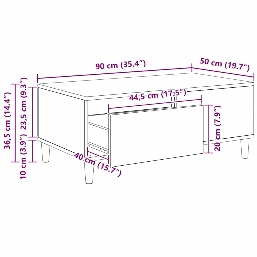 Table basse Chêne noir 90 x 50 x 35 cm Bois d'ingénierie - 12