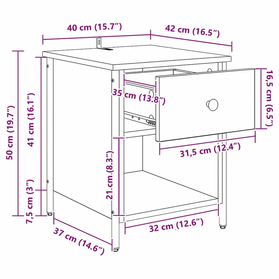 Cabinet de chevet avec tiroir 2 pcs Chêne noir 40 x 42 x 50 cm - 16