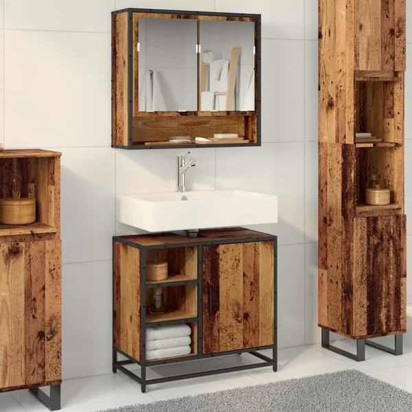 Cabinet de salle de bain avec porte Bois Ancien 65 x 33 x 60 cm