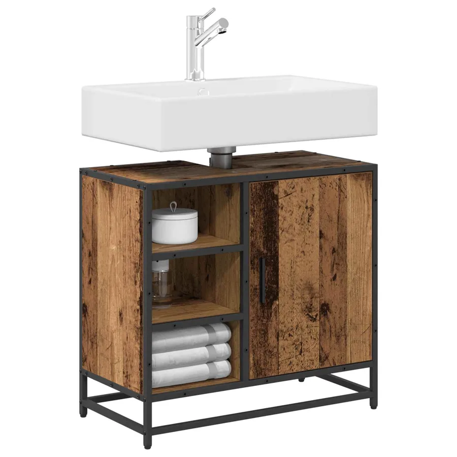 Cabinet de salle de bain avec porte Bois Ancien 65 x 33 x 60 cm - 3