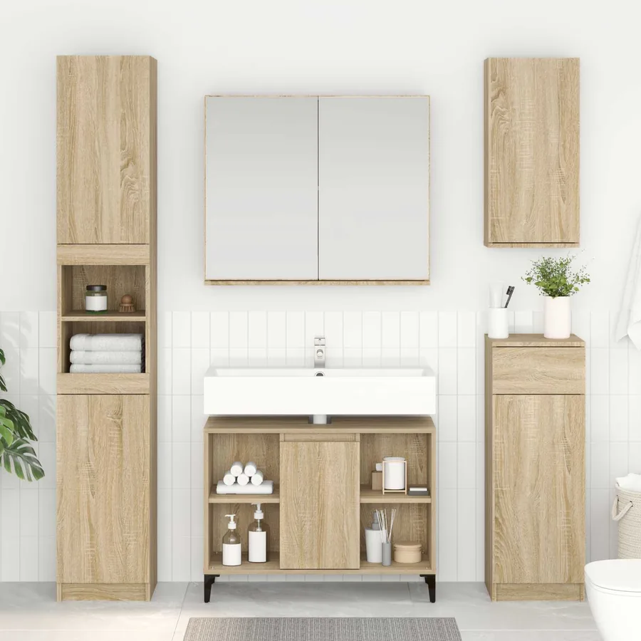 Armoire d'évier avec étagère Chêne Sonoma 80 x 33 x 60 cm