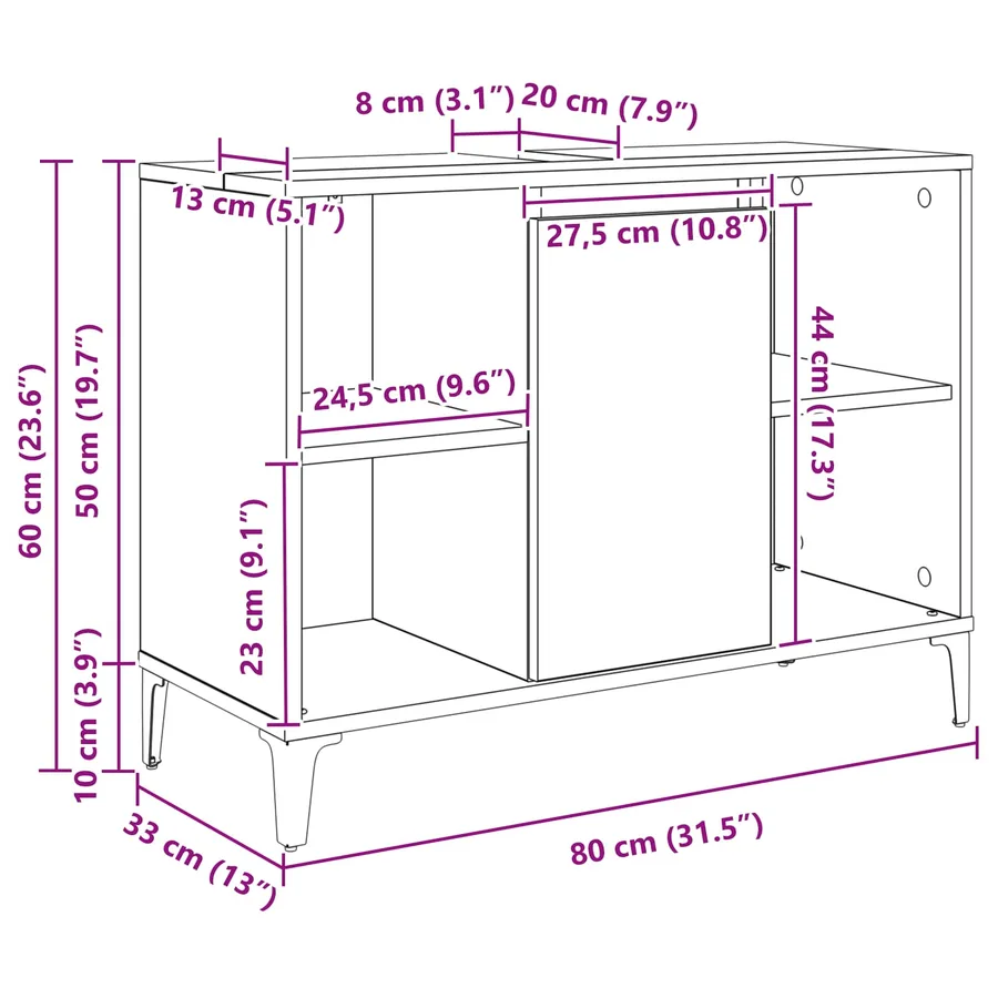 Armoire d'évier avec étagère Chêne Sonoma 80 x 33 x 60 cm - 14