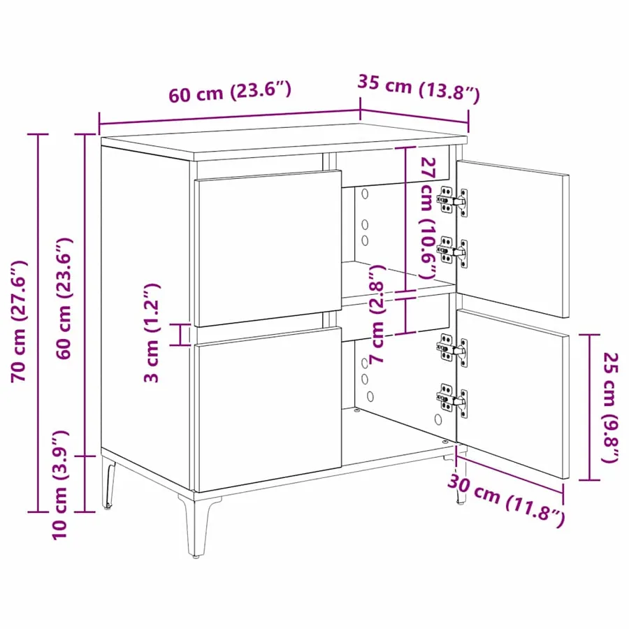 Buffet Chêne artisanal 60 x 35 x 70 cm Bois d'ingénierie et fer - 15