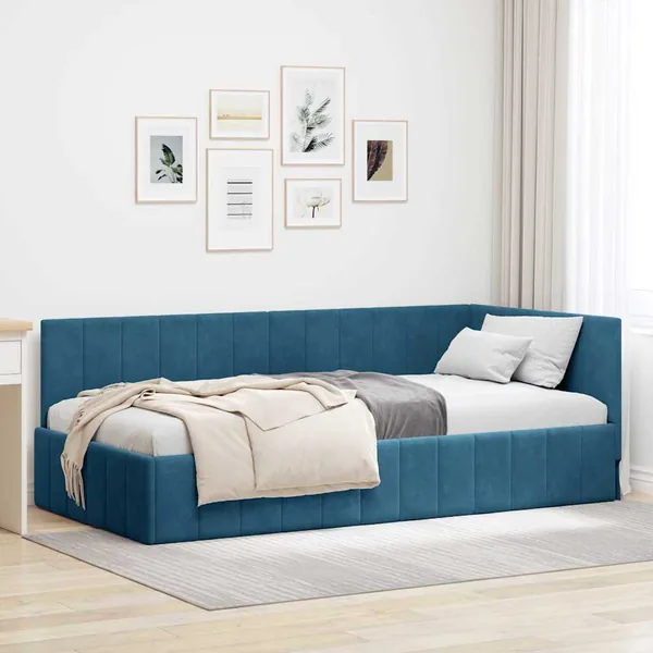 Cadre de lit d'angle Bleu 90 cm x 200 cm Velours