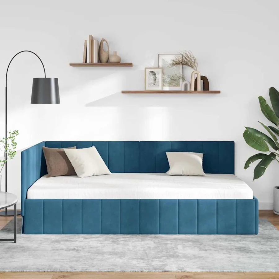 Cadre de lit d'angle Bleu 90 cm x 200 cm Velours - 3