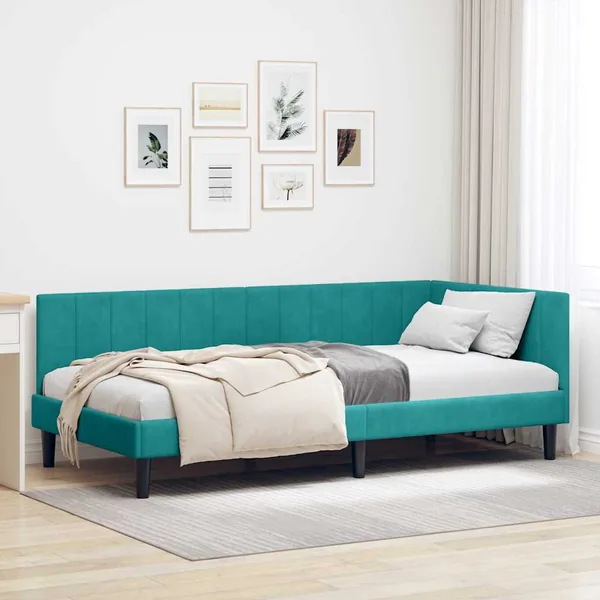 Cadre de lit d'angle Turquoise 90 cm x 190 cm Velours