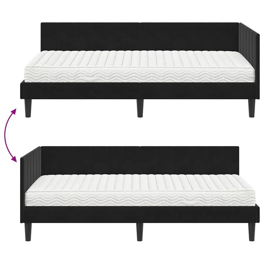 Cadre de lit d'angle avec matelas 2 pcs Noir Velours - 12