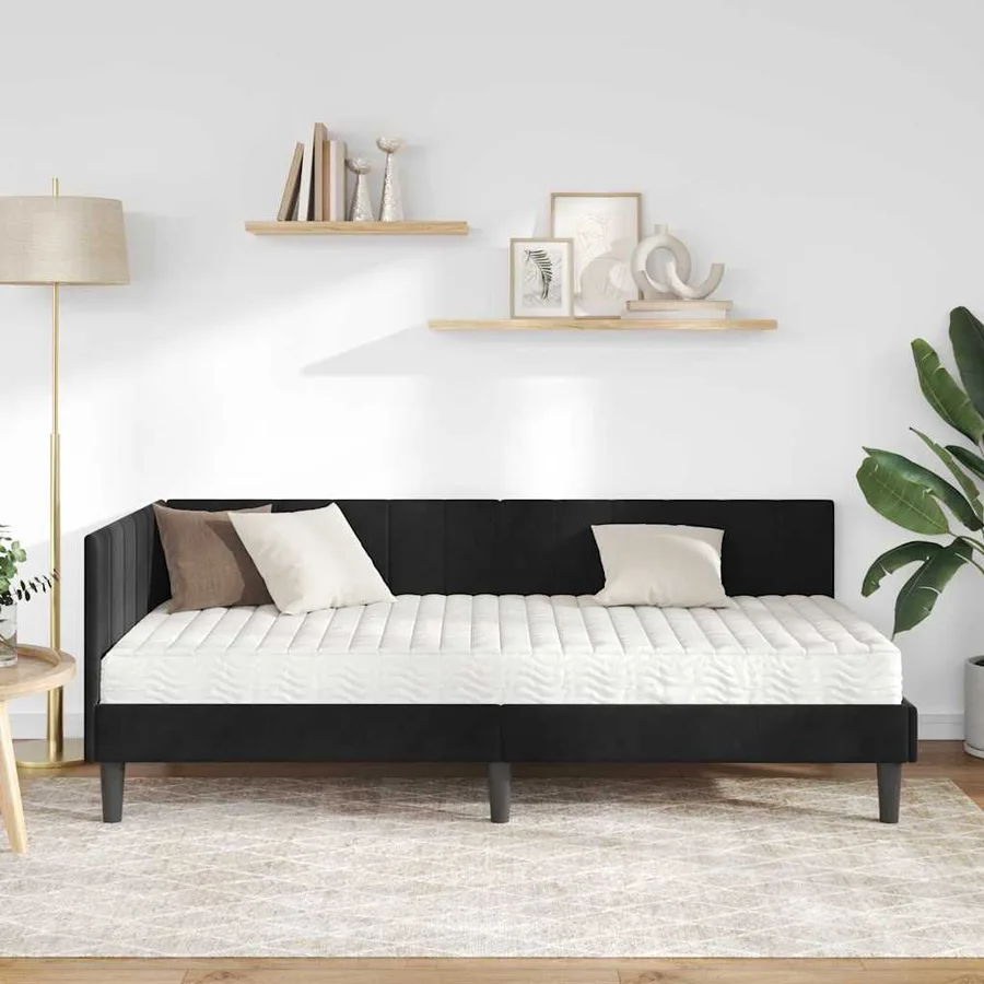 Cadre de lit d'angle avec matelas 2 pcs Noir Velours - 3