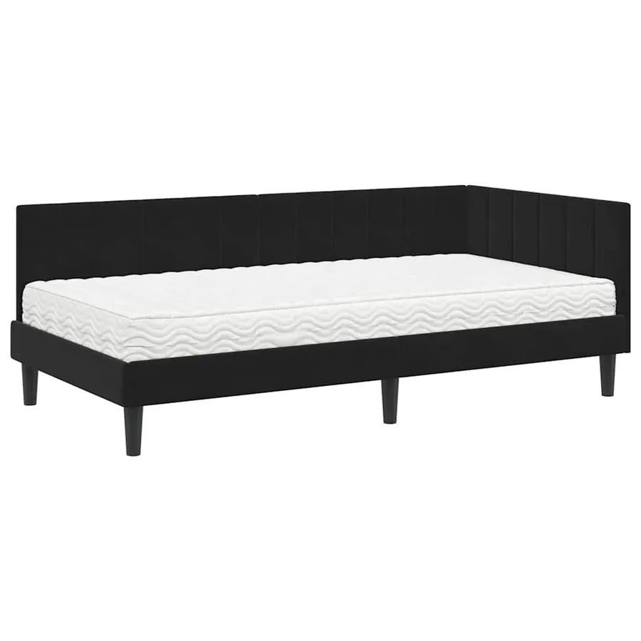 Cadre de lit d'angle avec matelas 2 pcs Noir Velours - 4
