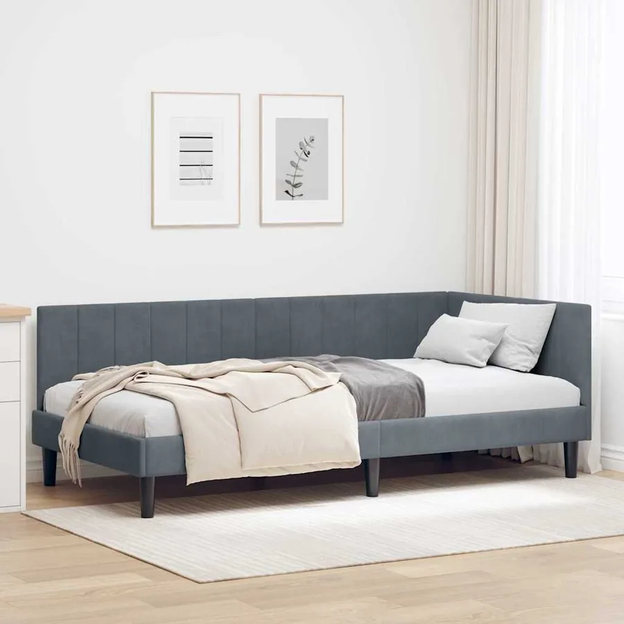 Cadre de lit d'angle Gris foncé 100 cm x 200 cm Velours