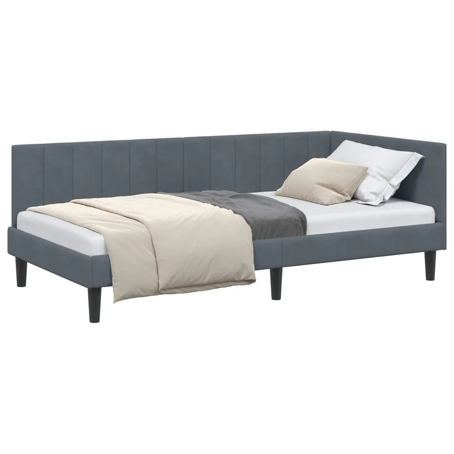 Cadre de lit d'angle Gris foncé 100 cm x 200 cm Velours - 2
