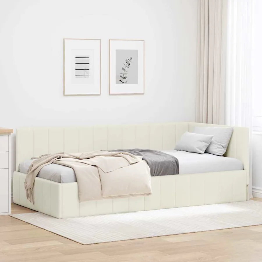 Cadre de lit d'angle Crème 90 cm x 190 cm Velours