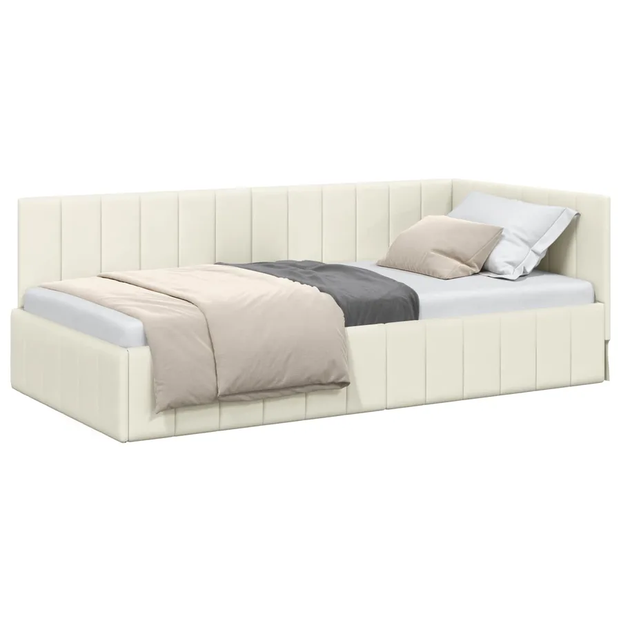 Cadre de lit d'angle Crème 90 cm x 190 cm Velours - 2