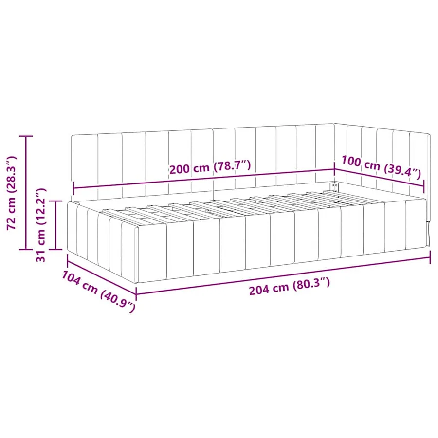 Cadre de lit d'angle Turquoise 100 cm x 200 cm Velours - 11