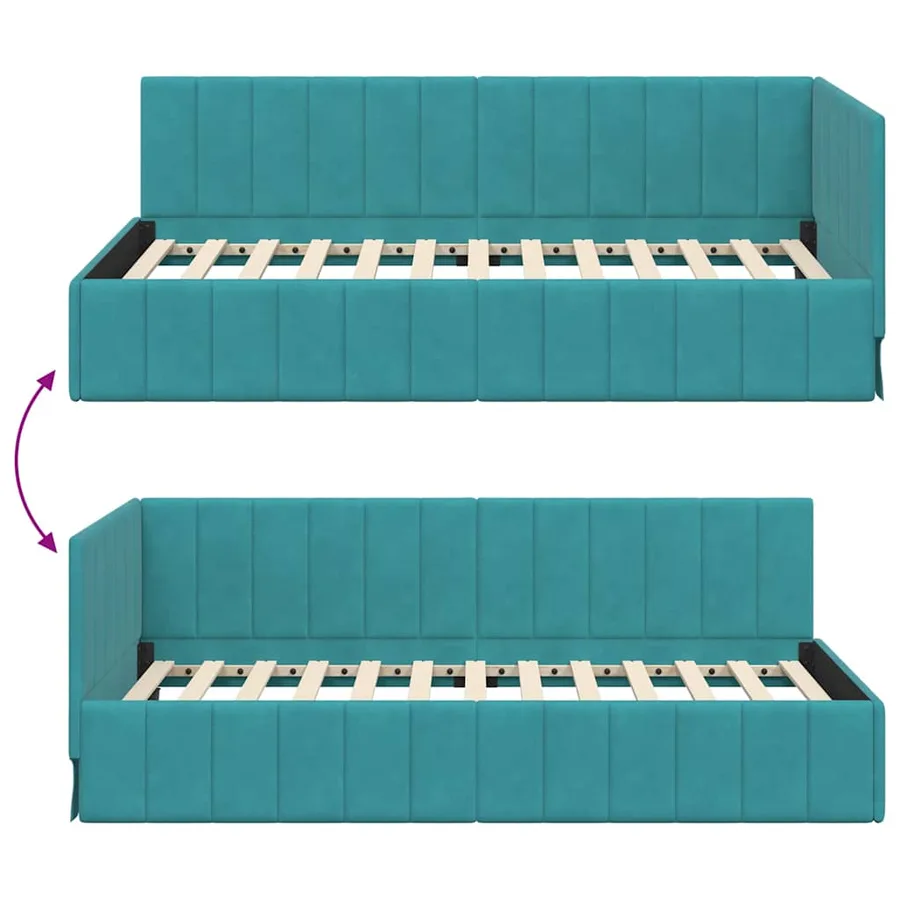 Cadre de lit d'angle Turquoise 100 cm x 200 cm Velours - 9