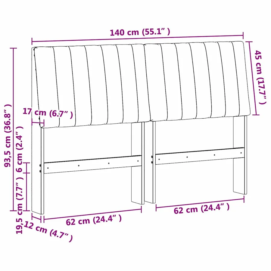 Tête de lit capitonnée Gris clair 140 cm Pin massif - 11