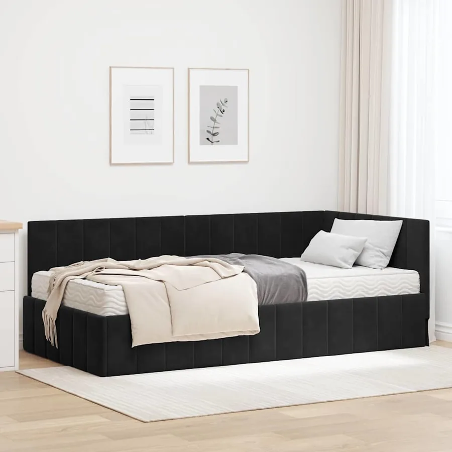 Cadre de lit d'angle avec matelas 2 pcs Noir Velours