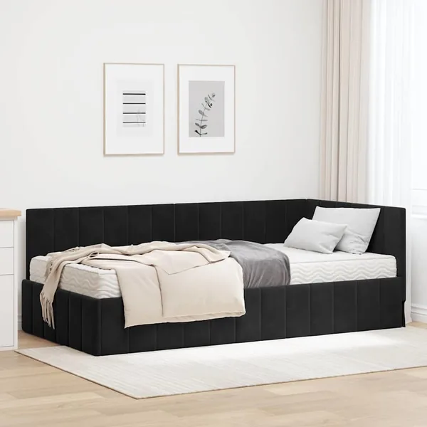 Cadre de lit d'angle avec matelas 2 pcs Noir Velours