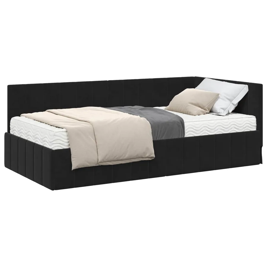 Cadre de lit d'angle avec matelas 2 pcs Noir Velours - 2