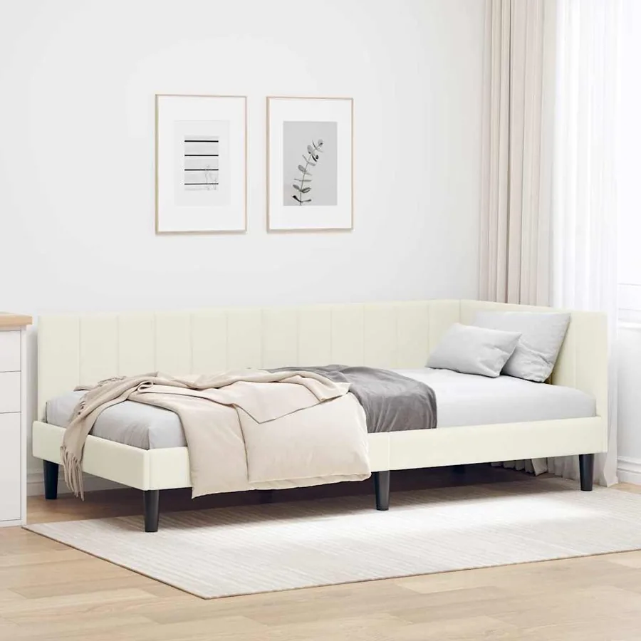 Cadre de lit d'angle Crème 100 cm x 200 cm Velours