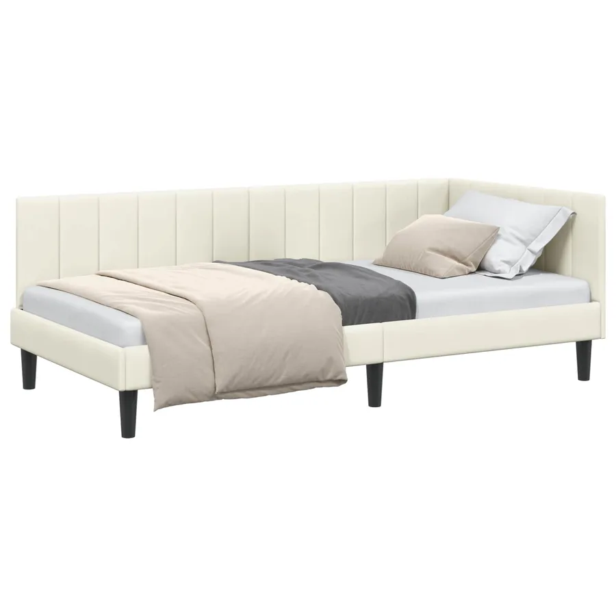 Cadre de lit d'angle Crème 100 cm x 200 cm Velours - 2