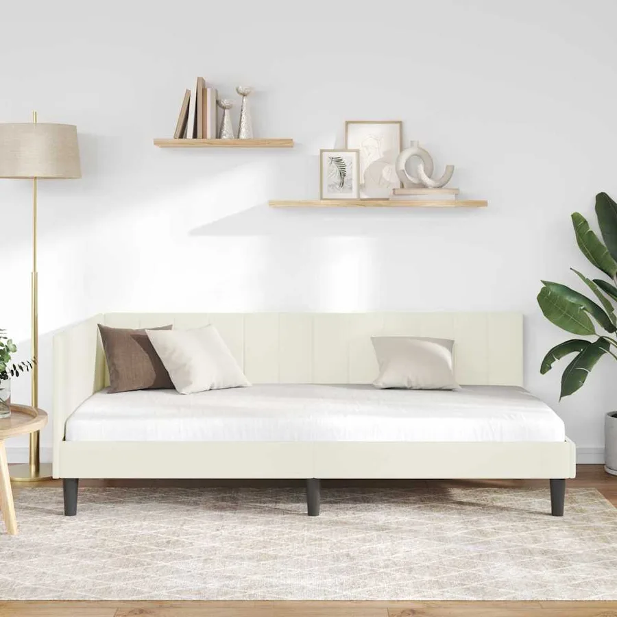 Cadre de lit d'angle Crème 100 cm x 200 cm Velours - 3