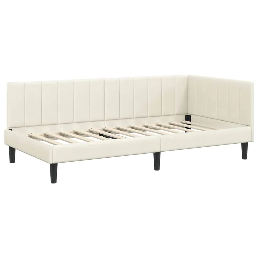 Cadre de lit d'angle Crème 100 cm x 200 cm Velours - 4