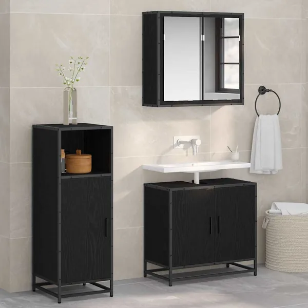 Ensemble de mobilier de salle de bain avec étagère Chêne noir