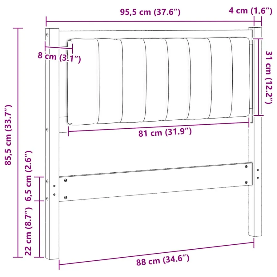Tête de lit capitonnée avec tête de lit Marron 90 cm Pin massif - 11