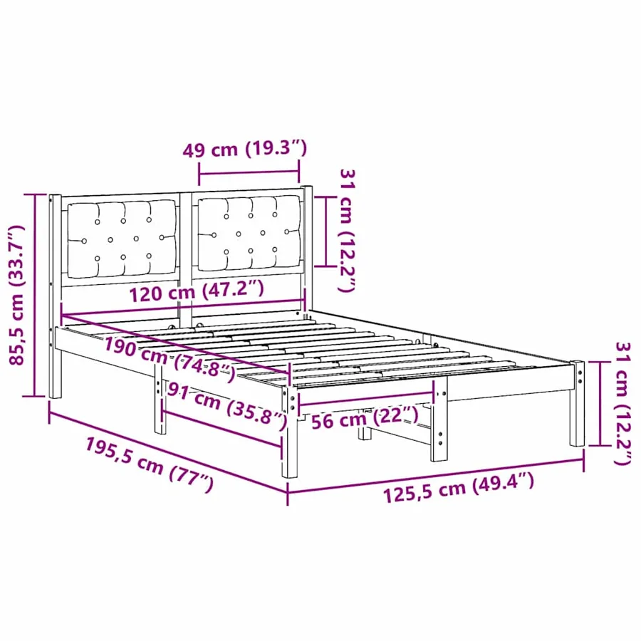 Cadre de lit Gris clair 120 x 190 cm Pin massif - 11