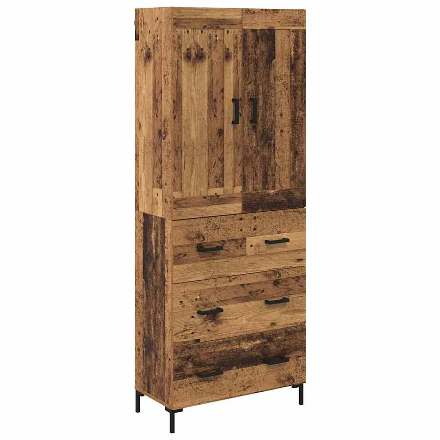 Haut Armoire avec tiroir 2 pcs Bois Ancien Bois d'ingénierie - 2