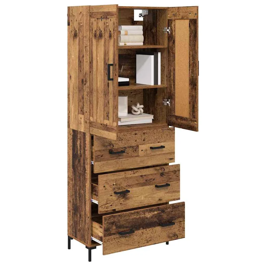 Haut Armoire avec tiroir 2 pcs Bois Ancien Bois d'ingénierie - 3