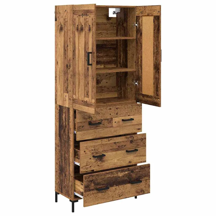 Haut Armoire avec tiroir 2 pcs Bois Ancien Bois d'ingénierie - 5