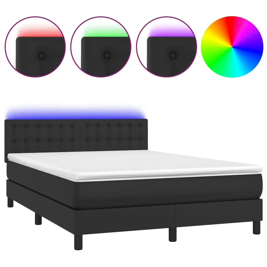 Sommier à lattes de lit avec matelas et LED Noir 140x190cm - 2