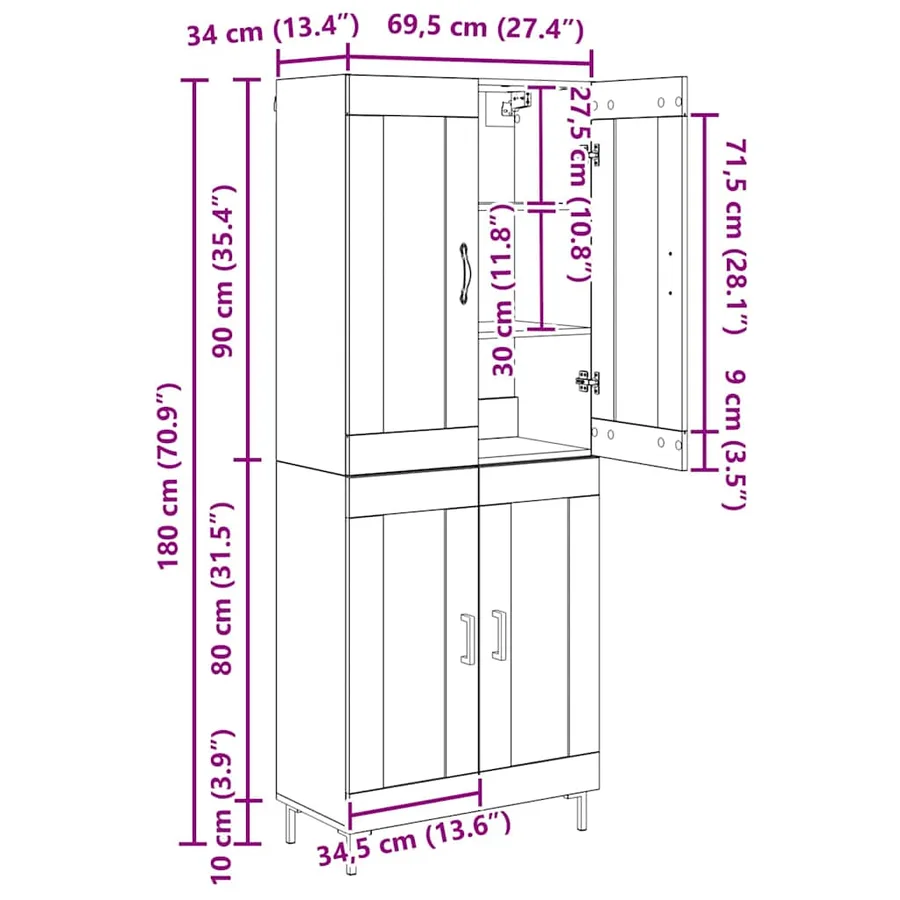 Haut Armoire 2 pcs Chêne noir Bois d'ingénierie - 14