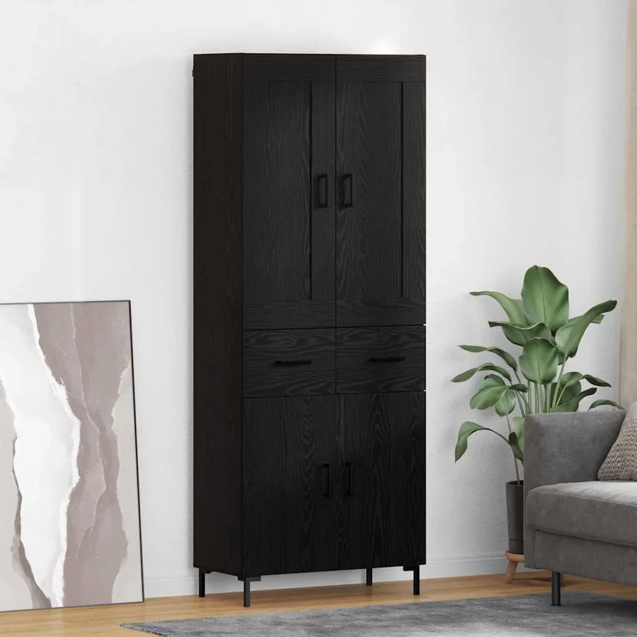 Haut Armoire avec tiroir 2 pcs Chêne noir Bois d'ingénierie