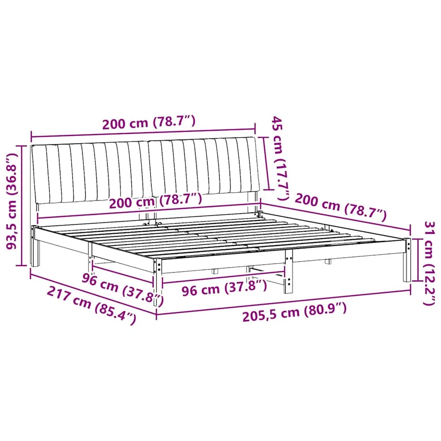 Cadre de lit avec tête de lit Marron 200 x 200 cm Pin massif - 11