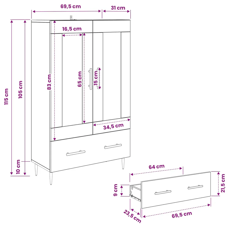 Haut Armoire Chêne artisanal 69,5 x 31 x 115 cm - 12