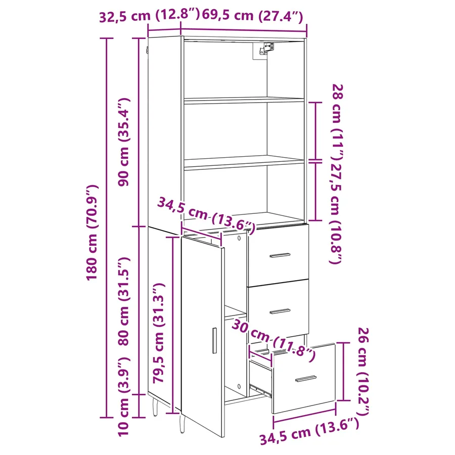 Haut Armoire 2 pcs Chêne artisanal 69,5 x 32,5 x 180 cm - 16