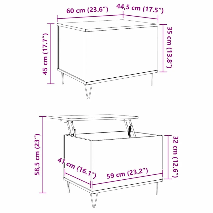 Table basse Chêne artisanal 60 x 44,5 x 45 cm Bois d'ingénierie - 13