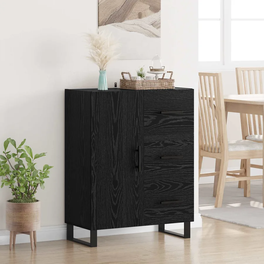 Buffet Chêne noir 69,5 x 34 x 90 cm Bois d'ingénierie et fer